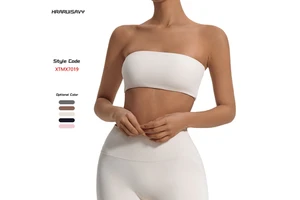 No Slip Strapless Sports Bra for Women Secure Fit Bandeau with Removable Pads Gym Yoga Workout Top