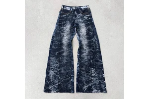DiZNEW 2025 Plus Size Men's Jeans Design Premium Crinkle Washed Denim Flared Wide-Leg Silhouette Men's Baggy Jeans