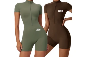 Sports Jumpsuit Women Short Fitness Overalls With Pad Workout Clothes for Female Gym Sets Half Zip Women Outfits Sportswear