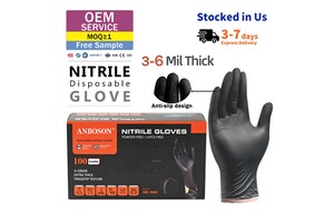 Disposable Nitrile Gloves Black Heat Resistant CE Certified Powder/Latex Free 4-8mil for BBQ Construction Medical Use