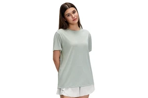 Women's Fashion Simple Loose-Fit Breathable for Yoga Top with Crew Neck Short Sleeves Solid Color for Yoga & Fitness