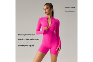 Long Sleeve Half Zip Yoga Jumpsuit With Removable Pads Non See Through Full Body Shaper Unitard Catsuit yoga Wear Sportswear