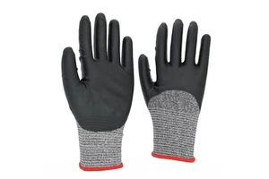 Cut Resistant Gloves 18 Gauge Grey ANSI Cut Level A4 ISO13997 Cut Level D Shell Black Foam Nitrile Half Coating Gloves