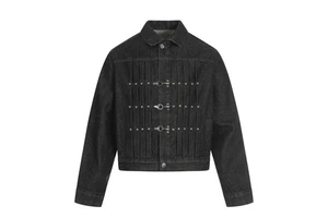 Custom Factory OEM Men's Ornate Denim Jacket Black Vintage Washed Metal Buckle studded Streetwear Coat