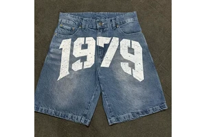 High Quality Acid-Washed Black Embroidered Men's Denim Shorts Customizable Buttons Straight Style Woven for Signature Streetwear