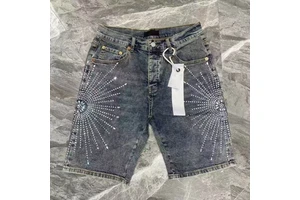Custom Men's Distressed Denim Shorts Vintage Streetwear All-rhinestone Designer Jeans Shorts Rhinestone Denim Jeans Shorts
