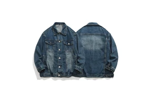 Custom Logo Unisex Jean Jackets With Single Breasted Closure and Lapel Collar Classic Washed Blue Denim Jacket