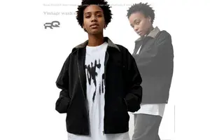 Men's 100% Cotton Denim Long Sleeve Jacket with Zipper and Pattern-Loose Fit Casual Style for Fall & Winter