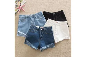 Wholesale New Women Girls Pockets Denim Short Pants Shorts Fashion Summer Raw Edge Unedged Zipper Jeans Casual Shorts