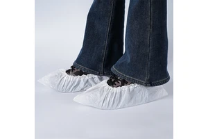 Disposable Strong Wear Resistance Plain Toe White Blue CPE Pull-On Dustproof Waterproof Non-slip Shoe Covers