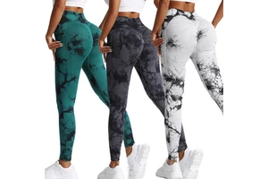 Women Tie Dye Side Pocket Yoga Tights Lady Scrunch Butt Gym Pants Female Abdomen Bound Feet Running Trousers