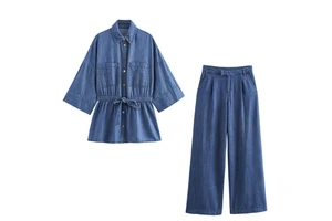 Factory Direct Sale Women's Skinny Casual Solid Denim Set Breathable Eco-Friendly Quick Dry High Quality 2-Piece Summer 100%