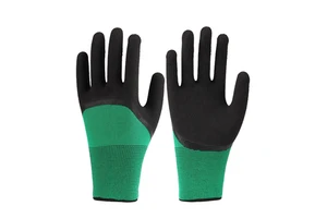 China Factory Wholesale Green Nylon Work Gloves with Foam Latex Coating Semi-Comfortable Protective Safety Gloves