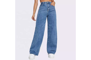 Skinny Fit High Waist Plus Size Women's Jeans Custom Washed Blue Eco-Friendly High Street Fashion Casual Hot Sale Straight-leg