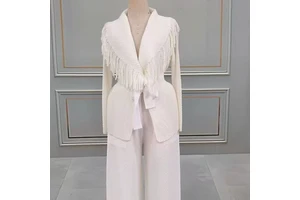New Arrival Pleated Miyake Two-Piece Suit Casual Office Clothing Fringe Solid Color Straight Pants Plus Size Women'S Sets