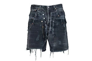 XUCHANG Designer High Quality Triple Waist Custom PatchWork Jean Shorts Raw Edge Distressed Vintage Washed Denim Men Jorts