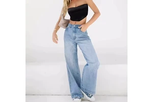Custom Women Wide-leg Jeans Women's Mid Waist Denim Baggy Jeans Small Drape Women Jeans With High Quality