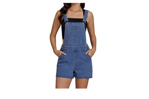 Women's Summer Casual Vintage Denim Overalls Regular Fit 100% Cotton Embroidered Adjustable Straps Stretchy High Waist Button