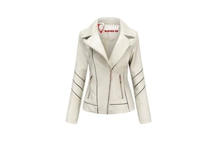 Autumn Winter PU Light-Color Leather Breathable Cotton Female-Clothing Outerwear Slimmed-Fit Fashion Denim Jacket Coats