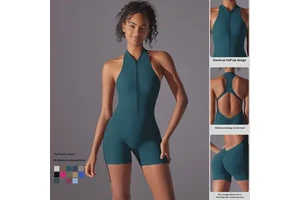 Casual High-Intensity Sports Jumpsuits Beautiful Nude Fitness Jumpsuits Quick-Drying Pleated Butt-Lifting Zipper Solid for Yoga