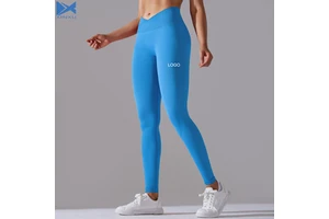 XINXU Fashion Women Seamless Yoga Pants V Cross Waist Scrunched Solid Gym Fitness Wears Blank Yoga Legging