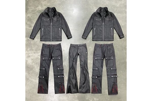 Custom Vintage Men's High Street Denim Waxing Jacket Bomber Denim Jacket and Pants Set Waxed Coated Cargo Jean for Men