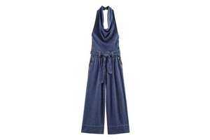 SHENZHU 2026 Women's Summer New Arrival: Sweet and Stylish Denim Jumpsuit with Belt, Halter Neck, and Backless Design 7147030