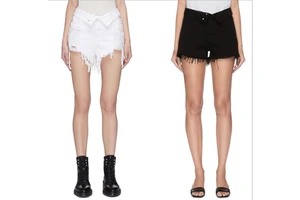 2021 Women's Embroidered Denim Shorts White Black Ripped Moustache Pattern High Waist Hot Short Pants Plus Size Jeans with Logo