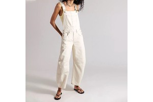 Women's Solid Color Denim Overalls High Waist Loose Fit Casual Summer Jumpsuit Breathable Cotton Bib Pants