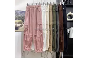 2025 Clearance Wholesale Summer Women's Non-Denim Cargo Pants Mid Waist Print Casual Breathable Eco-Friendly Canvas Loose Fit