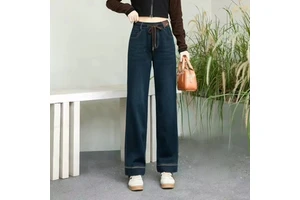 Women's Vintage Autumn/Winter High Waist Straight Leg Washed Denim Jeans Breathable Eco-Friendly Quick Dry Casual Loose Fit