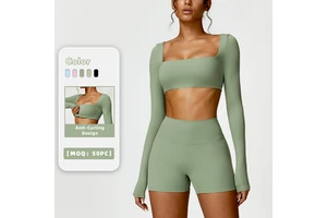Women's Long Sleeve Crop Yoga Top Quick Dry Four-Way Stretch Lightweight Breathable Square Neck Gym Sports Running-Available
