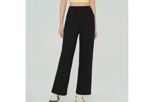 Loose Fit High-Waist Cropped Wide-Leg Yoga Pants for Women Spandex/Nylon Solid Casual Lounge Trousers Sweat-Wicking Tummy