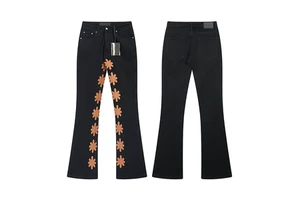 Factory Direct Manufacturer Pantalon Jeans Homme De Luxe Denim Flower Patches Men's Flared Pants Black Bootcut Mens Jeans