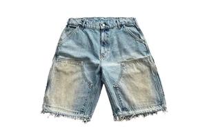Vintage Monkey Wash Carpenter Jeans Streetwear Loose Fit Custom Logo Heavyweight Boy Distressed Baggy Jorts Men's Denim Shorts