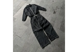 Custom Men's Casual Denim Jacket and Oversized Loose Fit Denim Pants Sets with Front Logo for Autumn