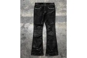 Trendy Custom Designer Skinny Studded Ripped Distress Waxed Bell Bottom Boot Cut Flared Baggy Stacked Denim Jeans Pants for Men