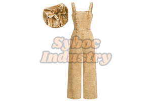 Custom Light Wash Women's Vintage Stylish Denim Overall Jumpsuit with Bib Bow Hollow Back Summer Dress