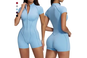 Backless Rompers Workout Sports Overalls Zipper Jumpsuit Women Gym Running Fitness Suits Tracksuit Short Sportswear Yoga Set