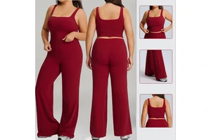 Plus Size S To 3XL High Quality 2-Piece Yoga Tank Top Breathable Workout Soft Wide Leg Pants Outfits Compression Gym Fitness Set