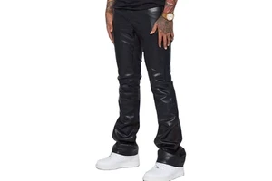 Plus Size Men's Jeans Fall Casual Men's Leather Streetwear Solid Color Flared Pant Pants for Men