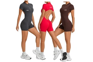Autumn Semi-Zip Sports Jumpsuit, Butt-Lifting One-Piece Yoga Outfit, Backless Fitness Slim Fit Sportswear Jumpsuit for Women