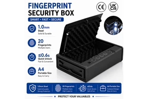 Safewell Advanced Biometric Handgun Safe 0.6s Quick Access Gas Strut Portable 1.0mm Steel 20 Fingerprints Hand Gun Safe