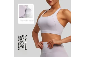 JYT Double-Sided Brocade-Back Cross Yoga Bra for Women Breathable High Support High-Elastic Removable Nude-Look Sports Bra