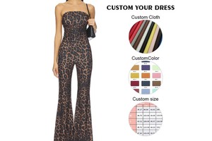 Women's Leopard Print Jumpsuit Strapless Flared Jumpsuit Sexy Bodycon Bell Bottom Romper Y2K Animal Print Catsuit For Party
