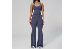 Solid Short Sleeve Quick Dry Breathable 2 Piece Yoga Jumpsuit Workout Clothes with Front Logo for Women Anti-Bacterial