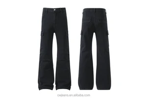 Custom Vintage Stretch Men's Jeans Breathable Pure Black Denim Jeans Men Embroidered Straight Leg Loose Jeans Denim