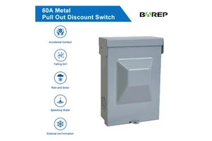 BAK-PS60 Pull-Out AC Disconnect Switch 60A 240VAC 2-Pole 3-Wire NEMA 3R Metal Box CULus For Outdoor HVAC Condensing Unit
