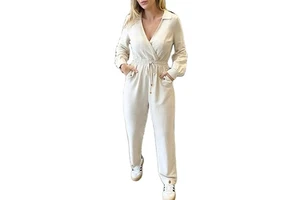 Casual Printed Solid Heavyweight Jumpsuits for Unisex Hooded Long Sleeve Drawstring Waist with Side Pockets