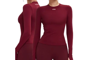 ECX5081 Seamless Yoga Top with Long Sleeves Tight Comfortable Round Neck Top for Yoga Practice and Outdoor Running